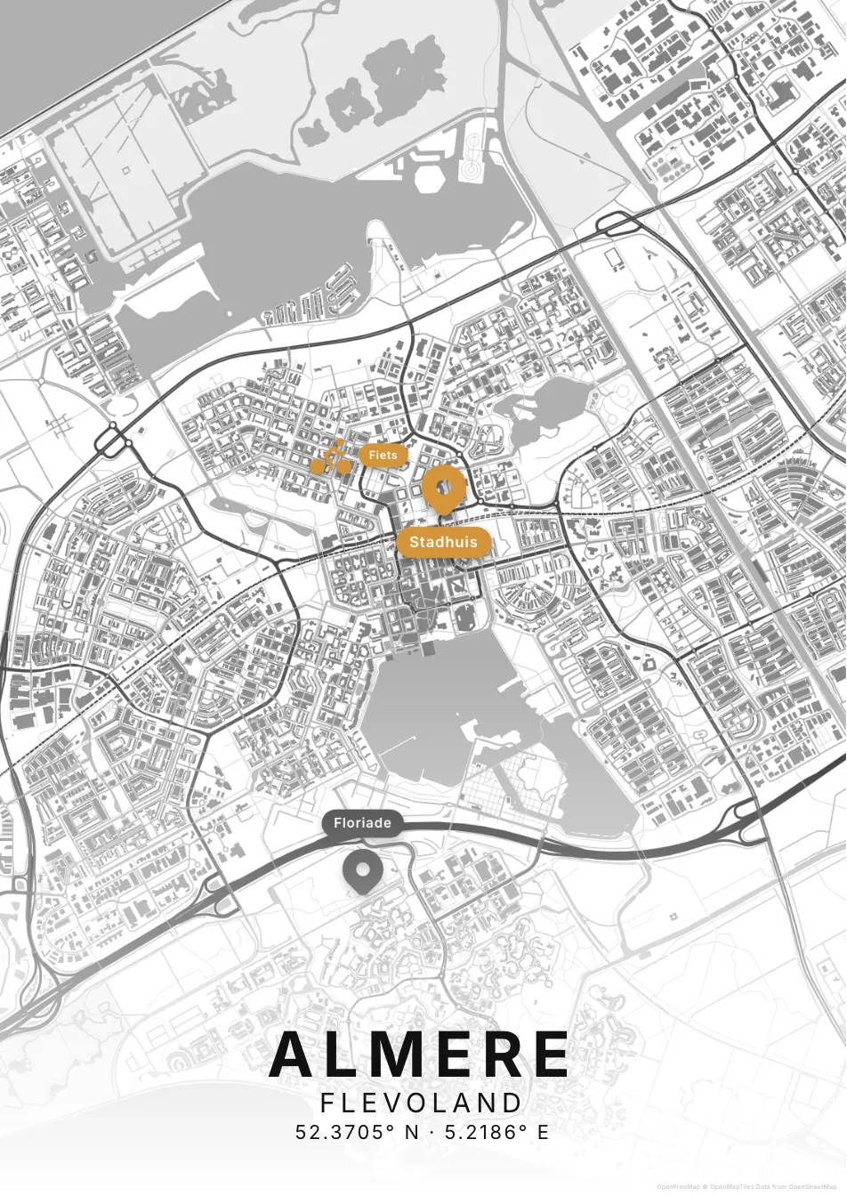Kaartposter Almere in Helder stijl