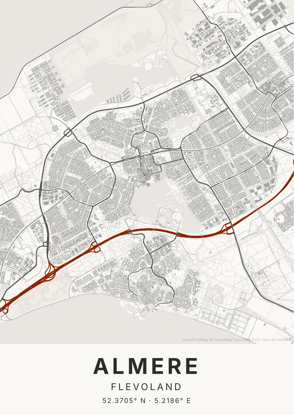 Kaartposter Almere in Inktwas stijl