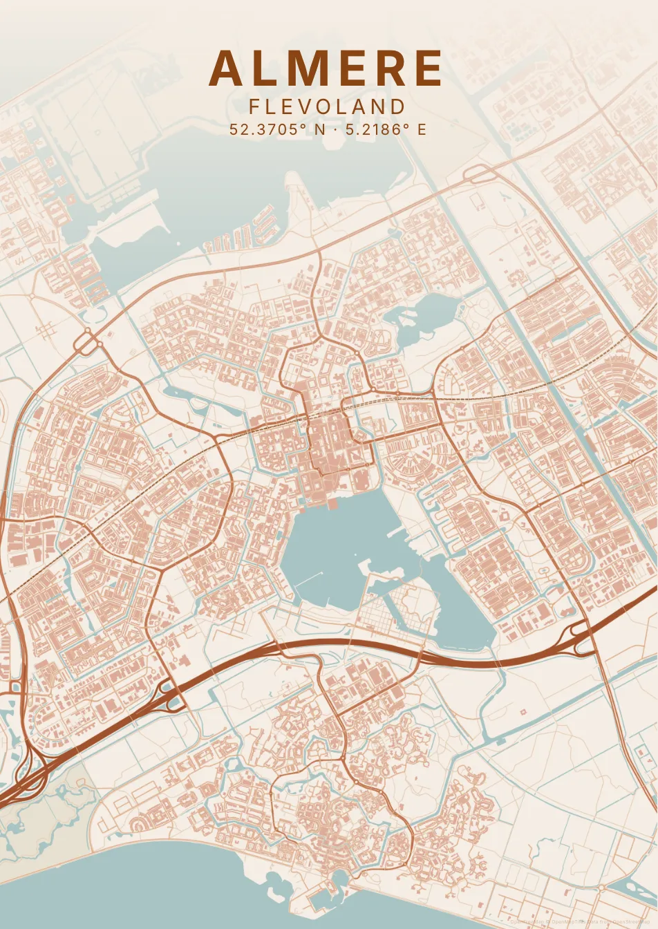 Kaartposter Almere in Klei stijl