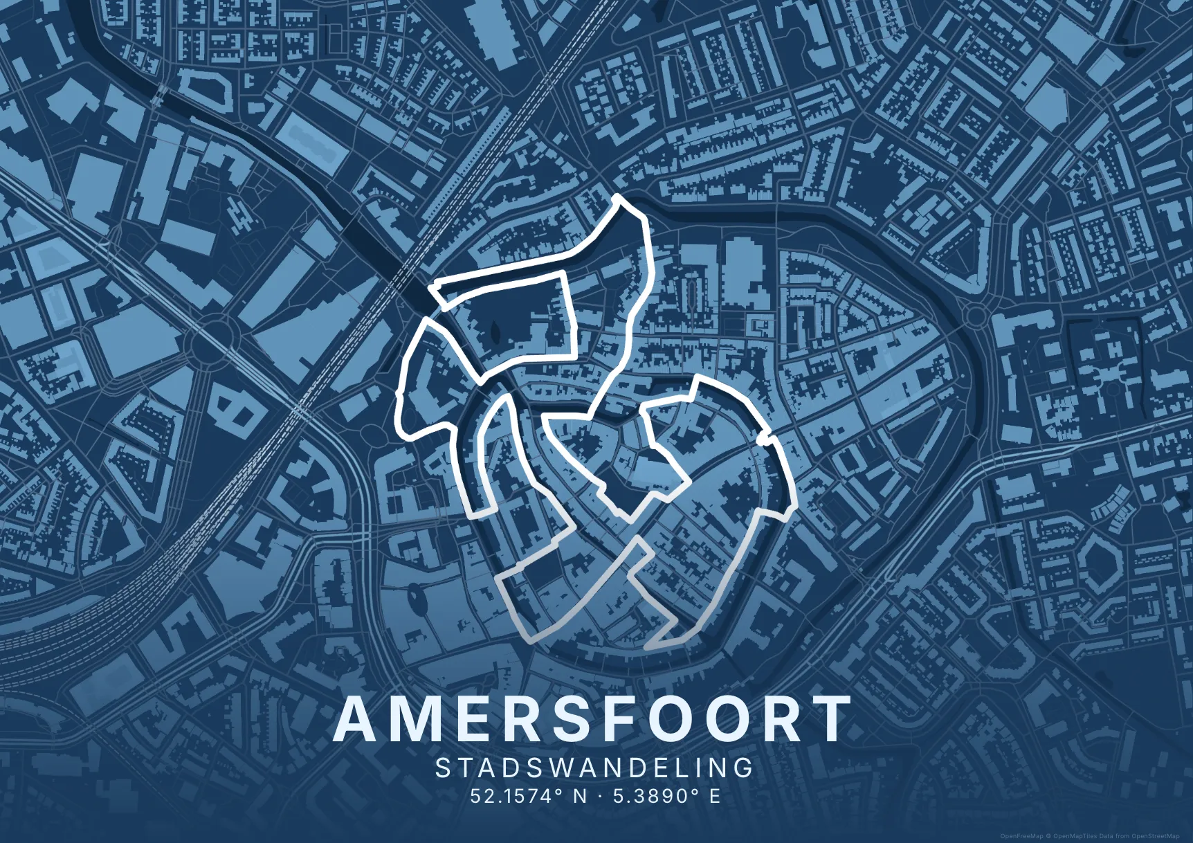 Kaartposter Amersfoort in Blauwdruk stijl