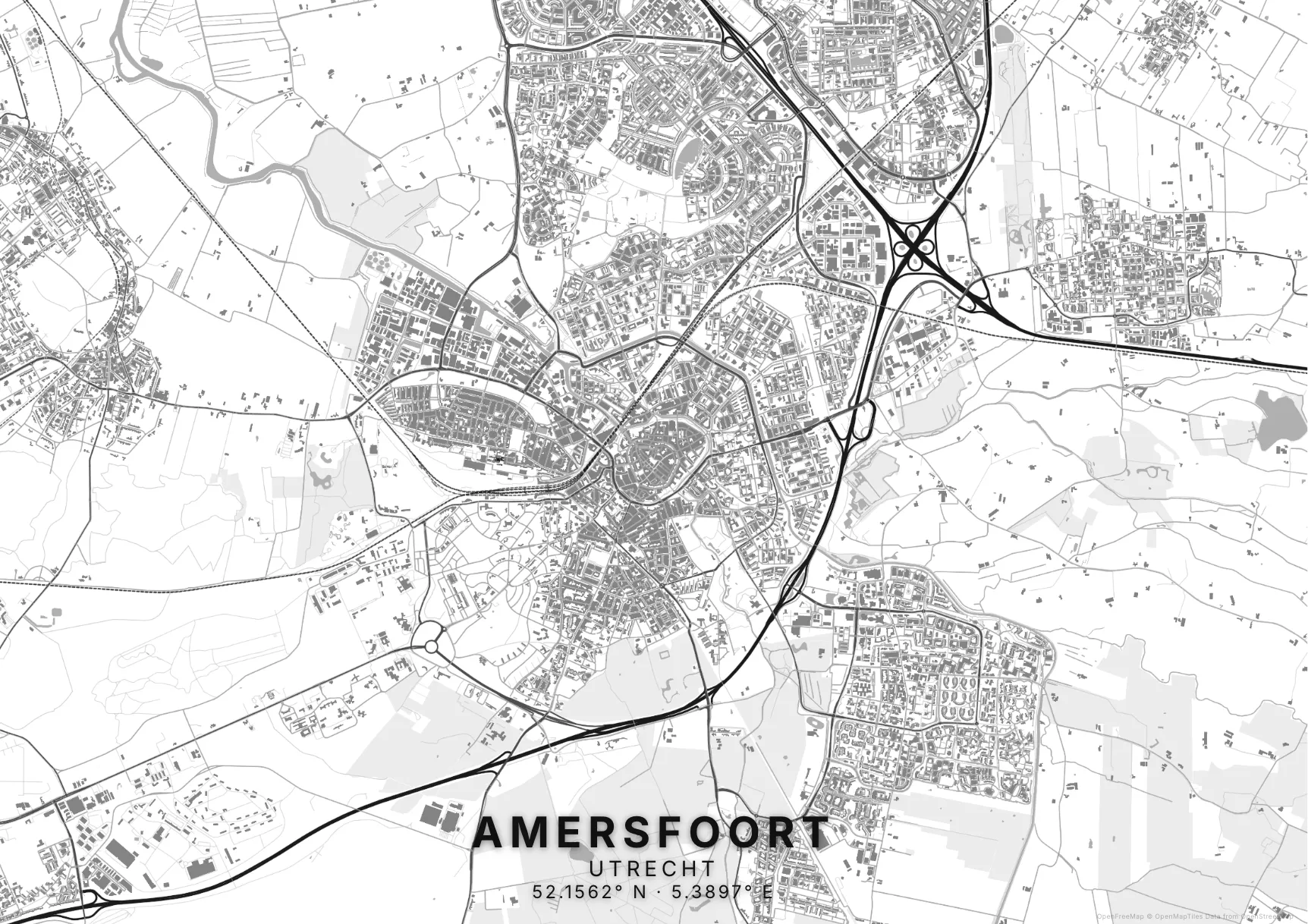 Kaartposter Amersfoort in Helder stijl