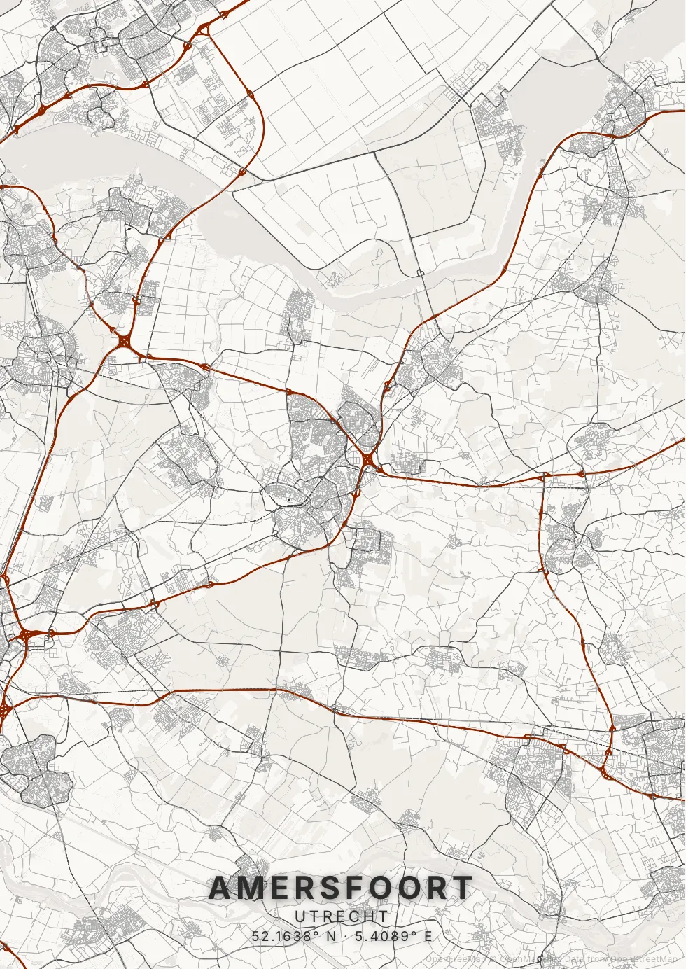 Kaartposter Amersfoort in Inktwas stijl
