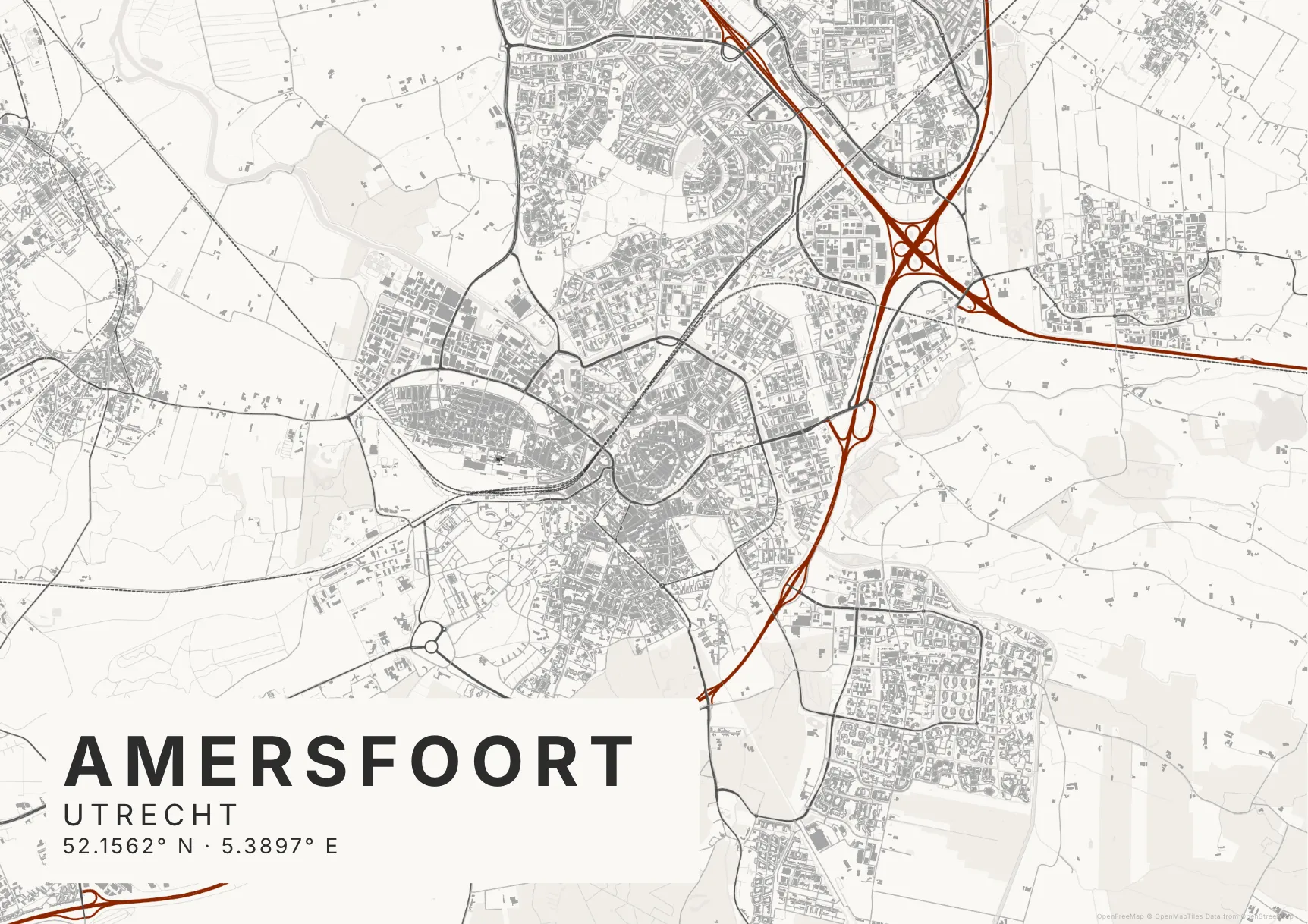 Kaartposter Amersfoort in Inktwas stijl