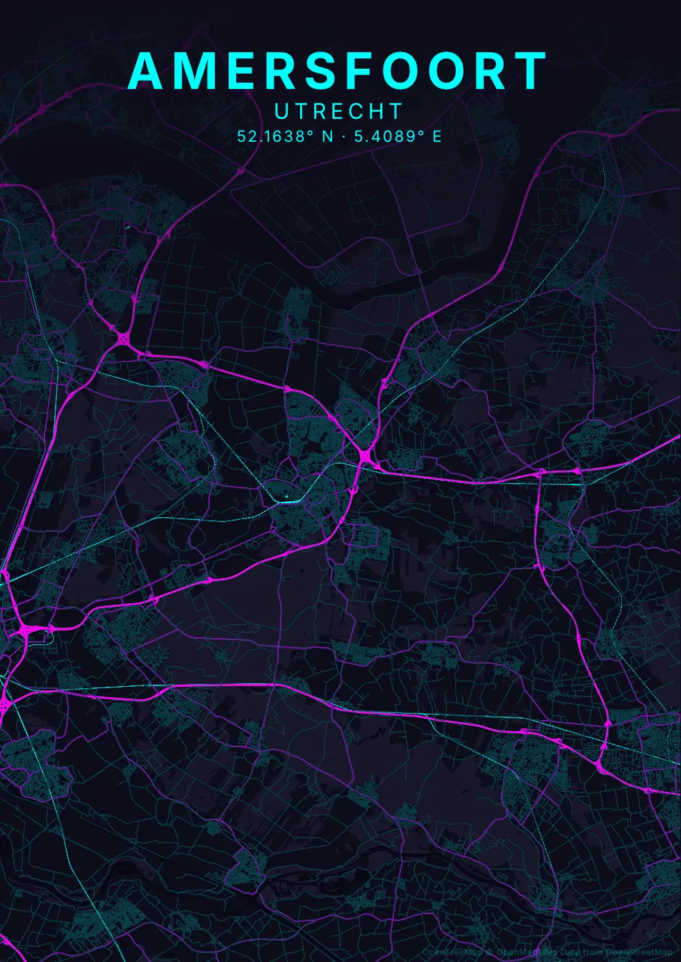 Neon kaartposter stijl