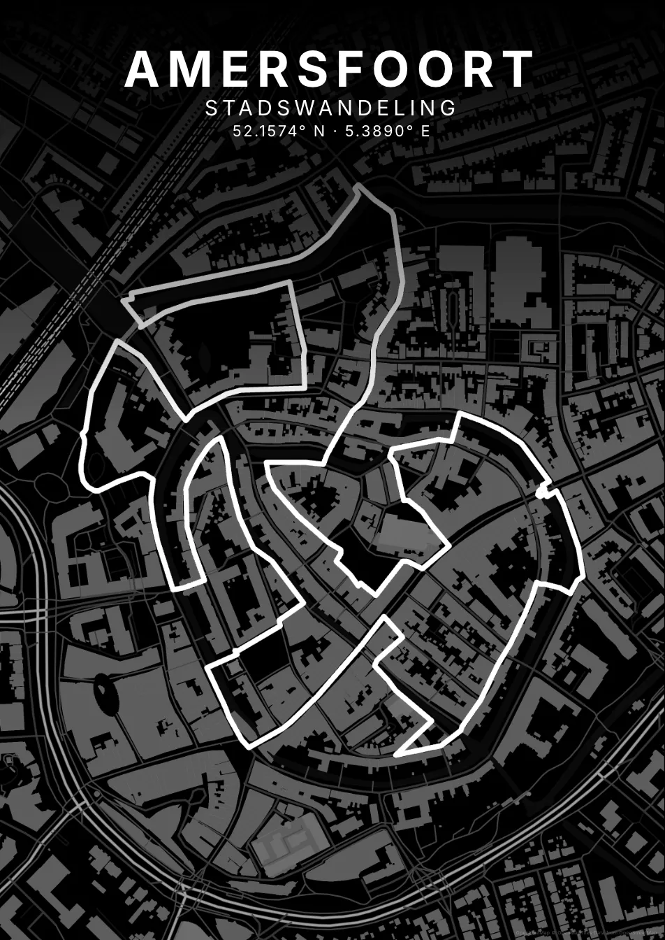 Kaartposter Amersfoort in Nachtzwart stijl