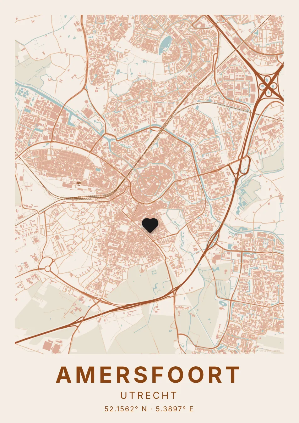 Kaartposter Amersfoort in Klei stijl