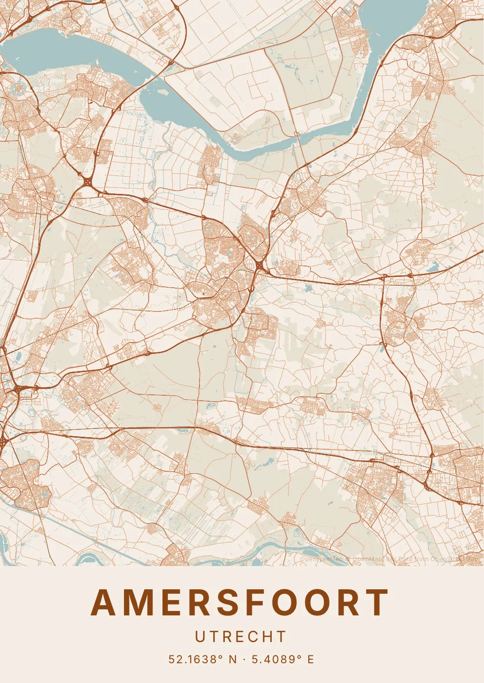 Kaartposter Amersfoort in Klei stijl