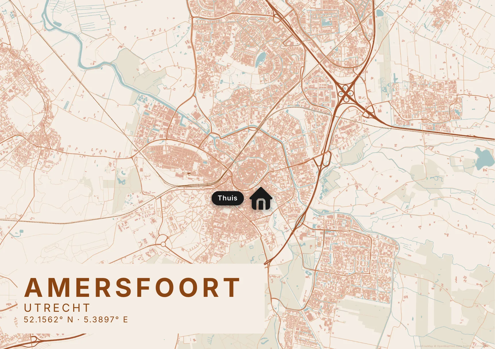 Kaartposter Amersfoort in Klei stijl