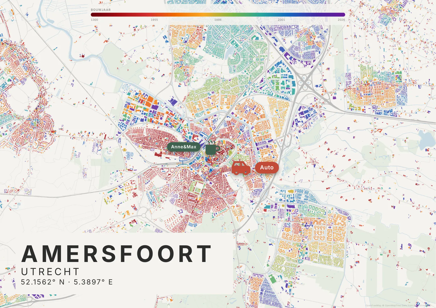 Kaartposter Amersfoort in Tijdlaag stijl