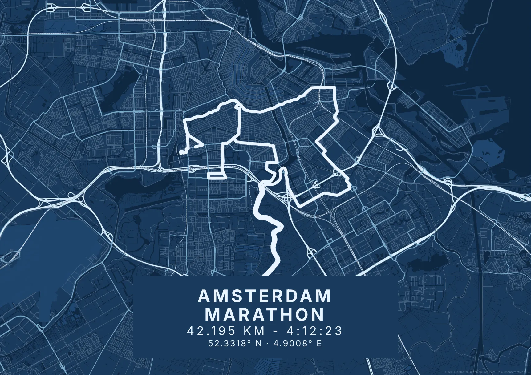 Kaartposter Amsterdam in Blauwdruk stijl, liggend