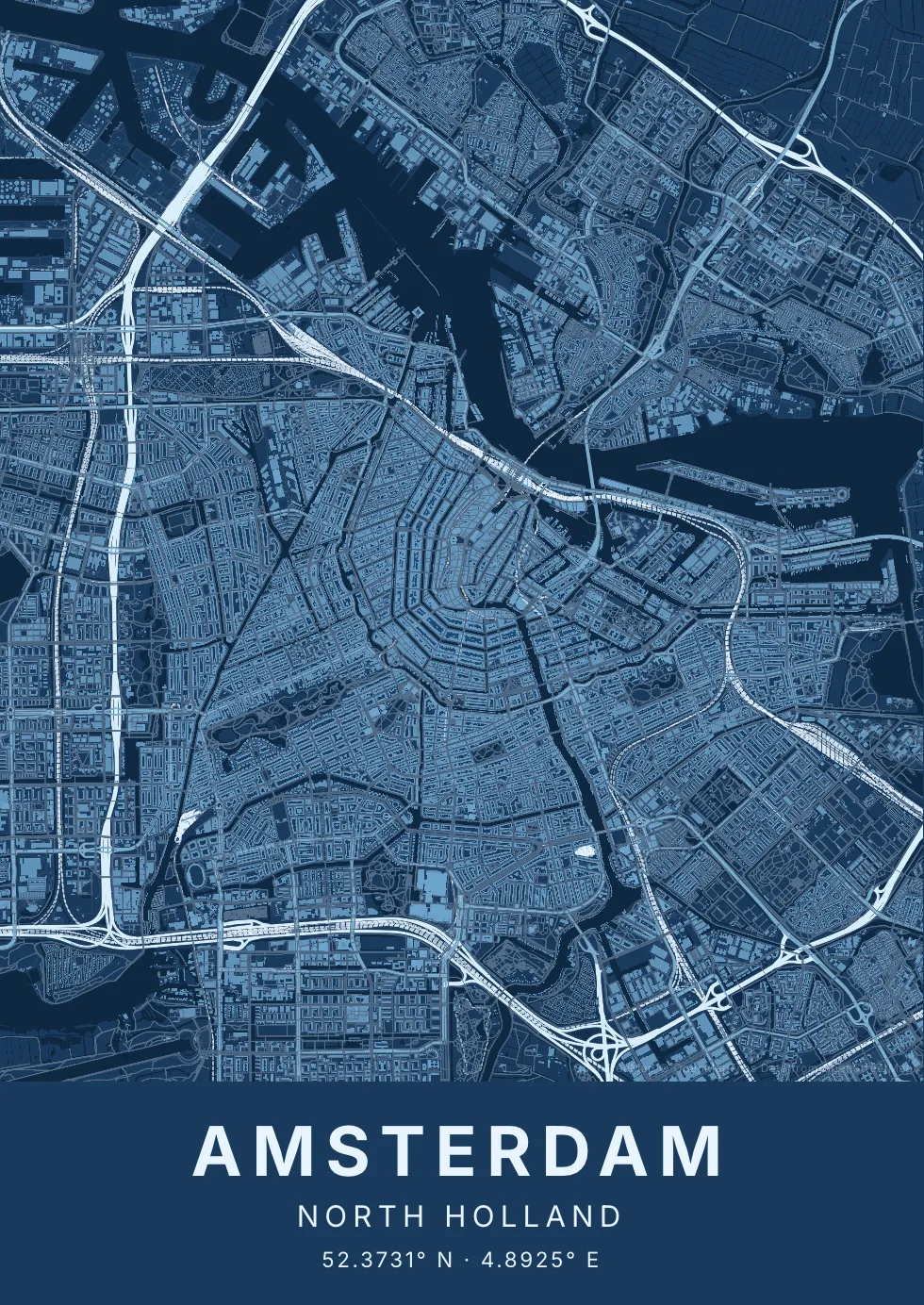 Amsterdam in Blauwdruk stijl