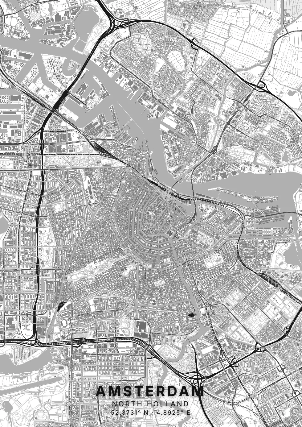 Kaartposter Amsterdam in Helder stijl