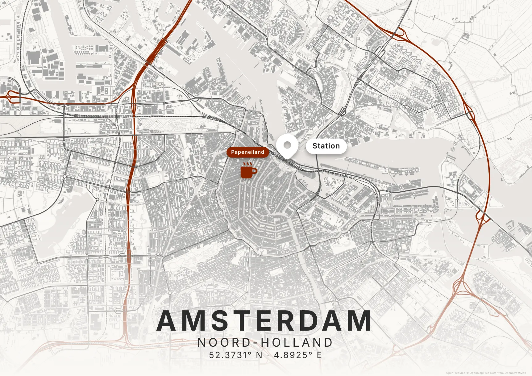 Kaartposter Amsterdam in Inktwas stijl