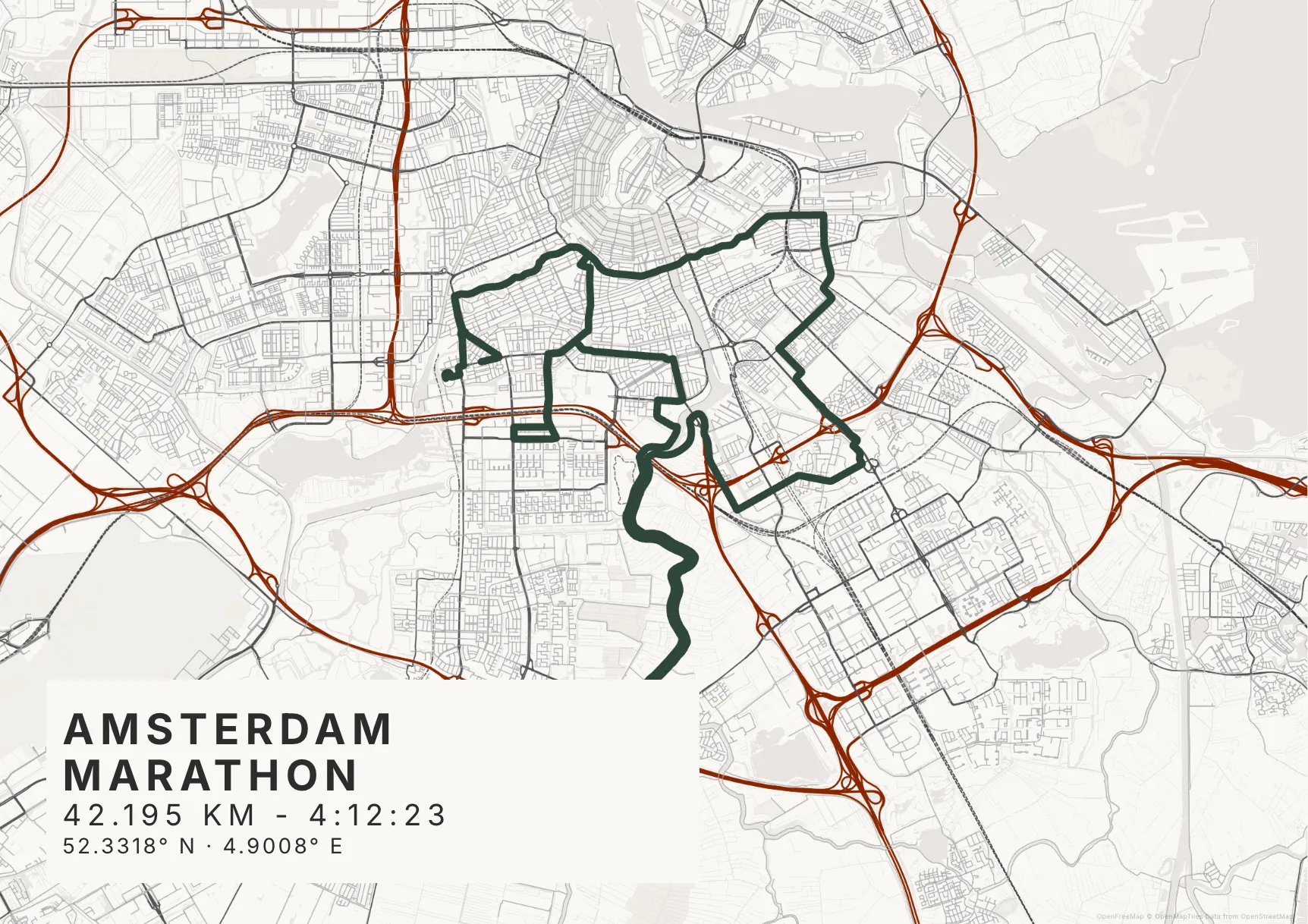 Kaartposter Amsterdam in Inktwas stijl