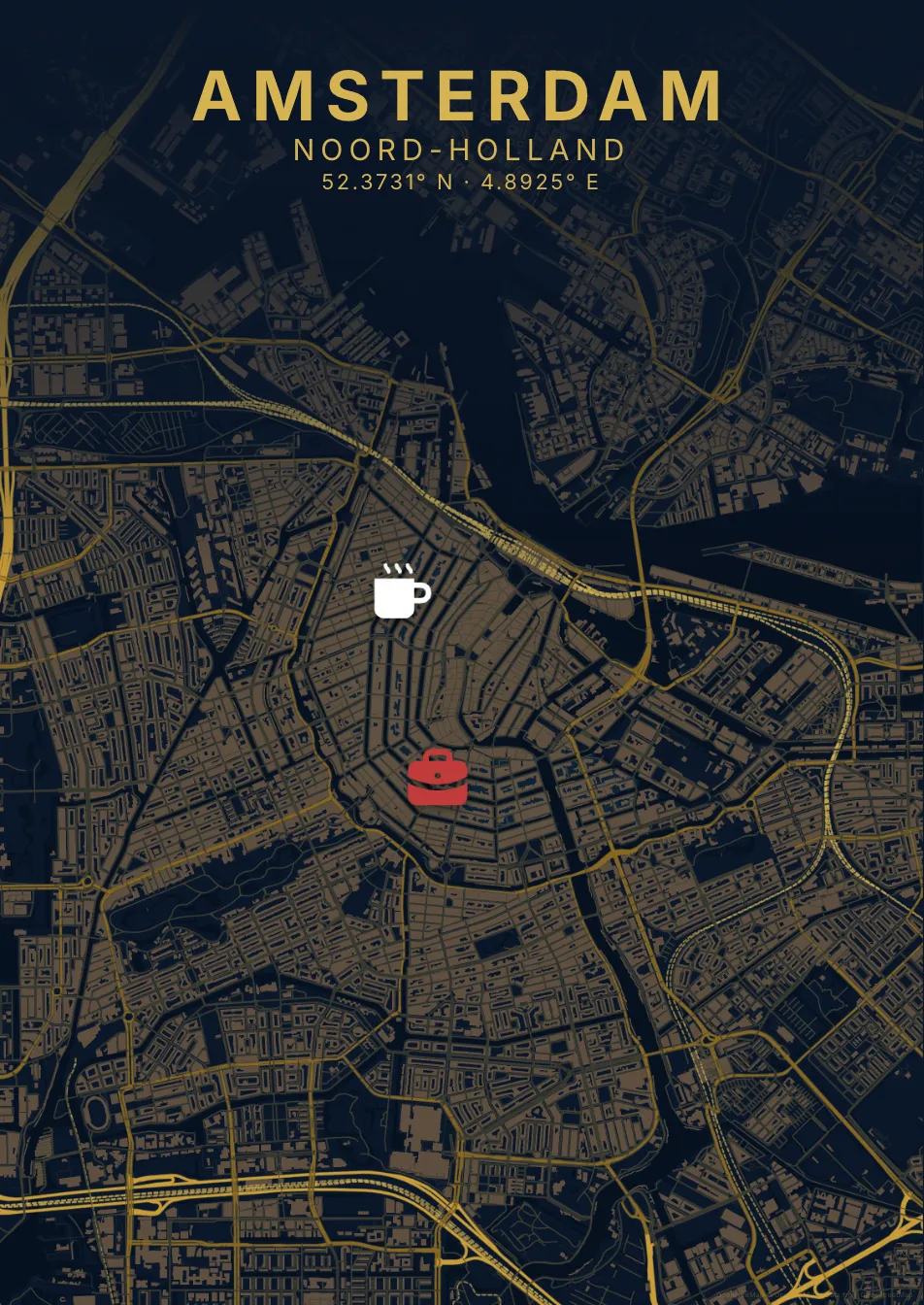 Kaartposter Amsterdam in Nachtblauw stijl