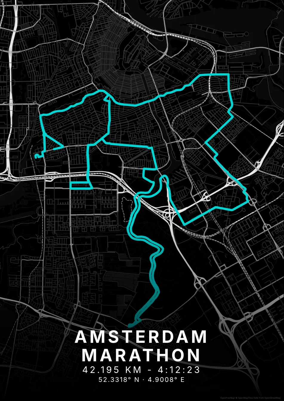 Kaartposter Amsterdam in Nachtzwart stijl