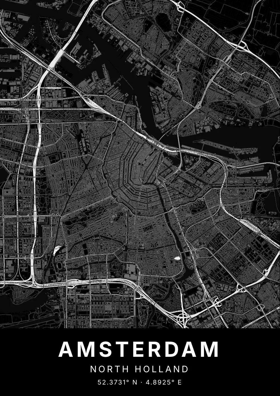 Kaartposter van Amsterdam