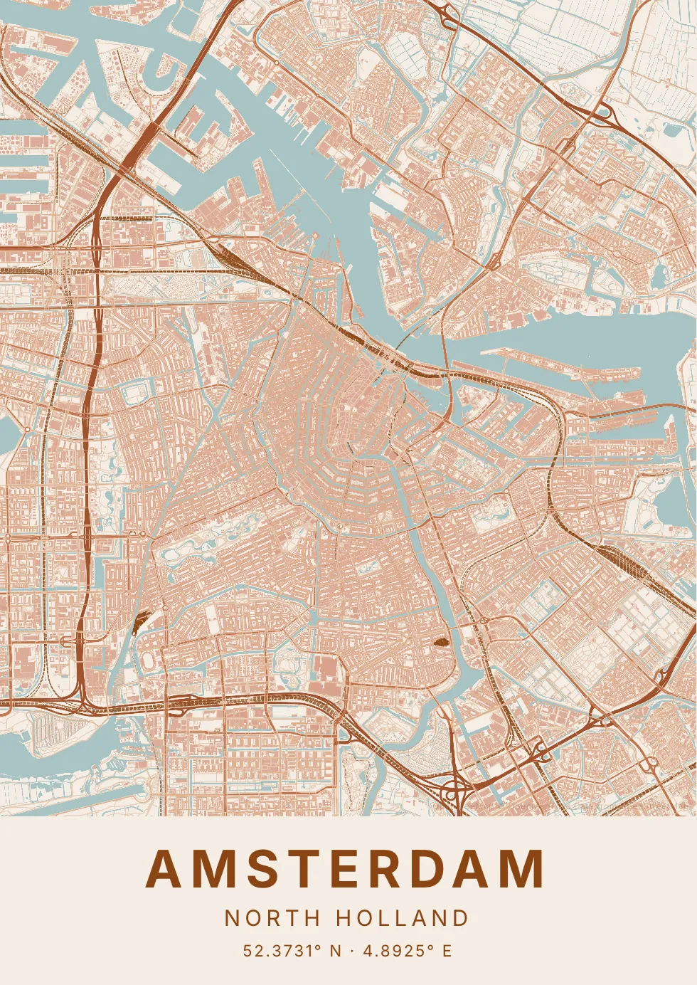 Kaartposter van Amsterdam