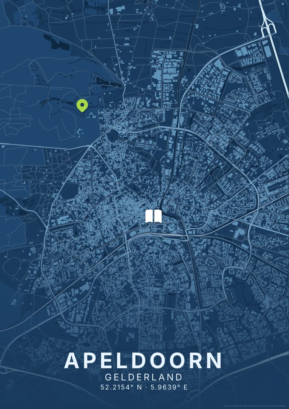 Kaartposter Apeldoorn in Blauwdruk stijl
