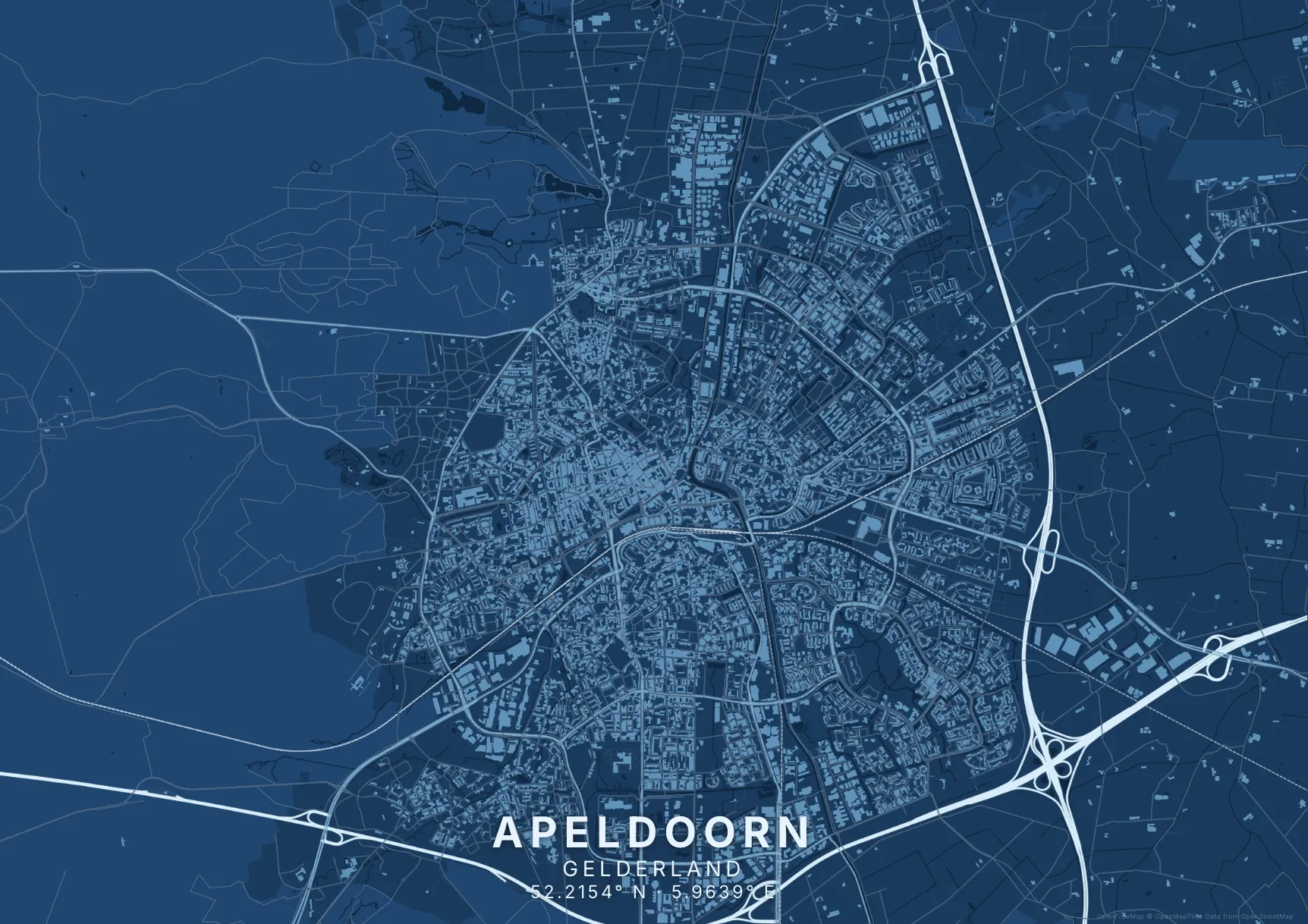 Kaartposter Apeldoorn in Blauwdruk stijl