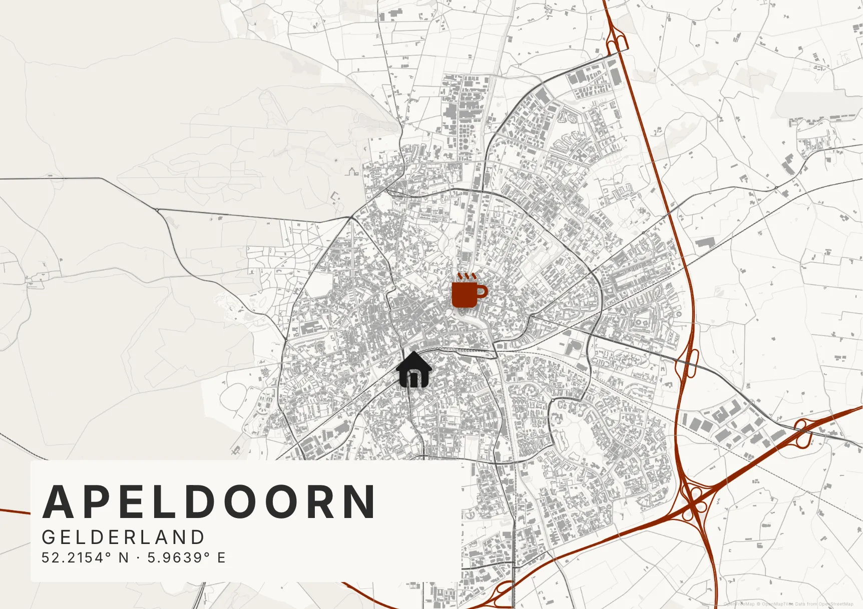 Kaartposter Apeldoorn in Inktwas stijl