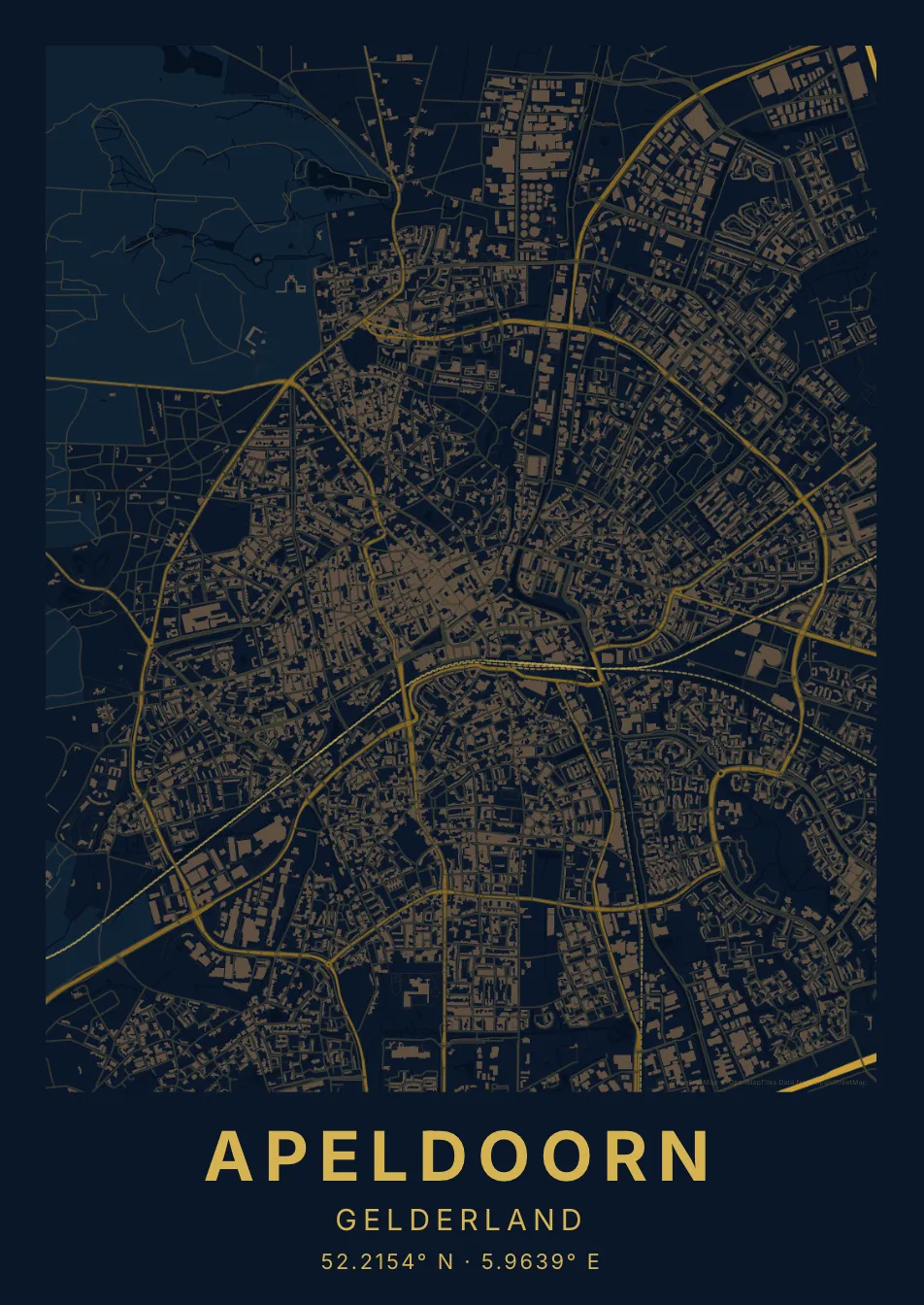 Kaartposter Apeldoorn in Nachtblauw stijl
