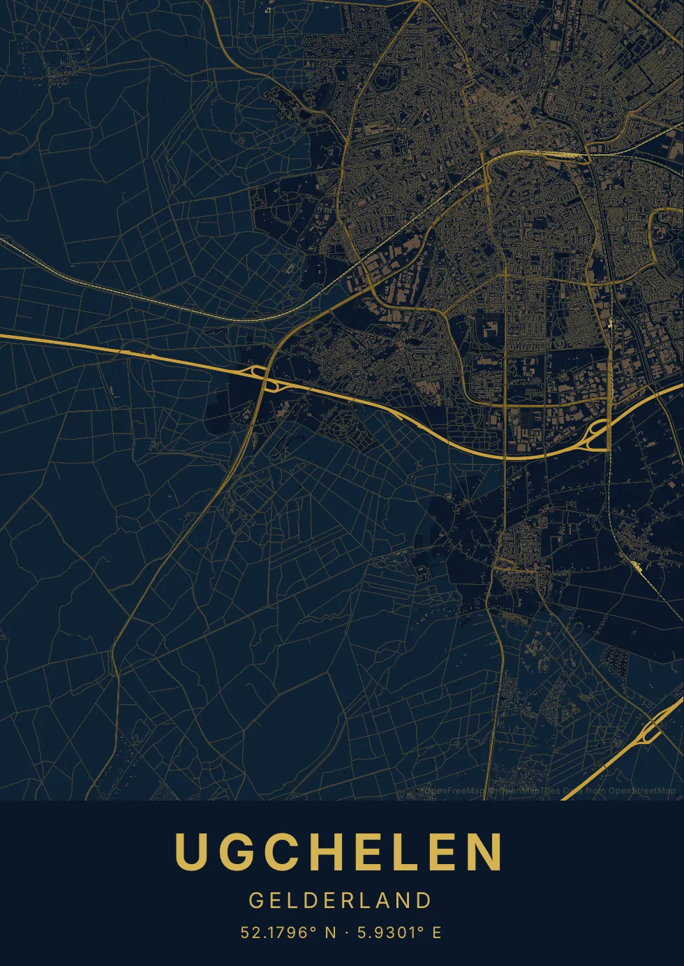 Kaartposter Apeldoorn in Nachtblauw stijl