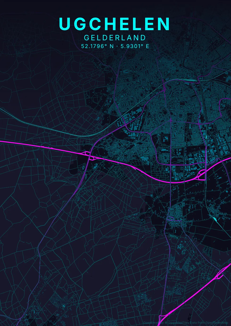 Kaartposter Apeldoorn in Neon stijl
