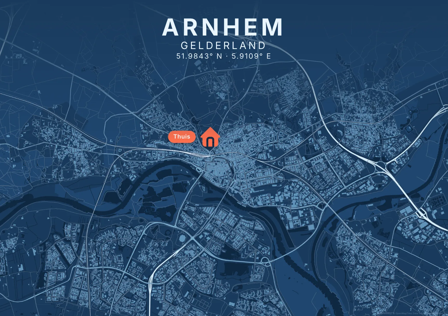 Kaartposter Arnhem in Blauwdruk stijl