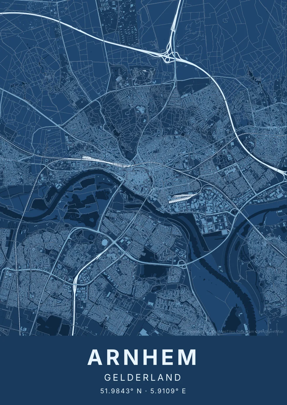 Arnhem in Blauwdruk stijl