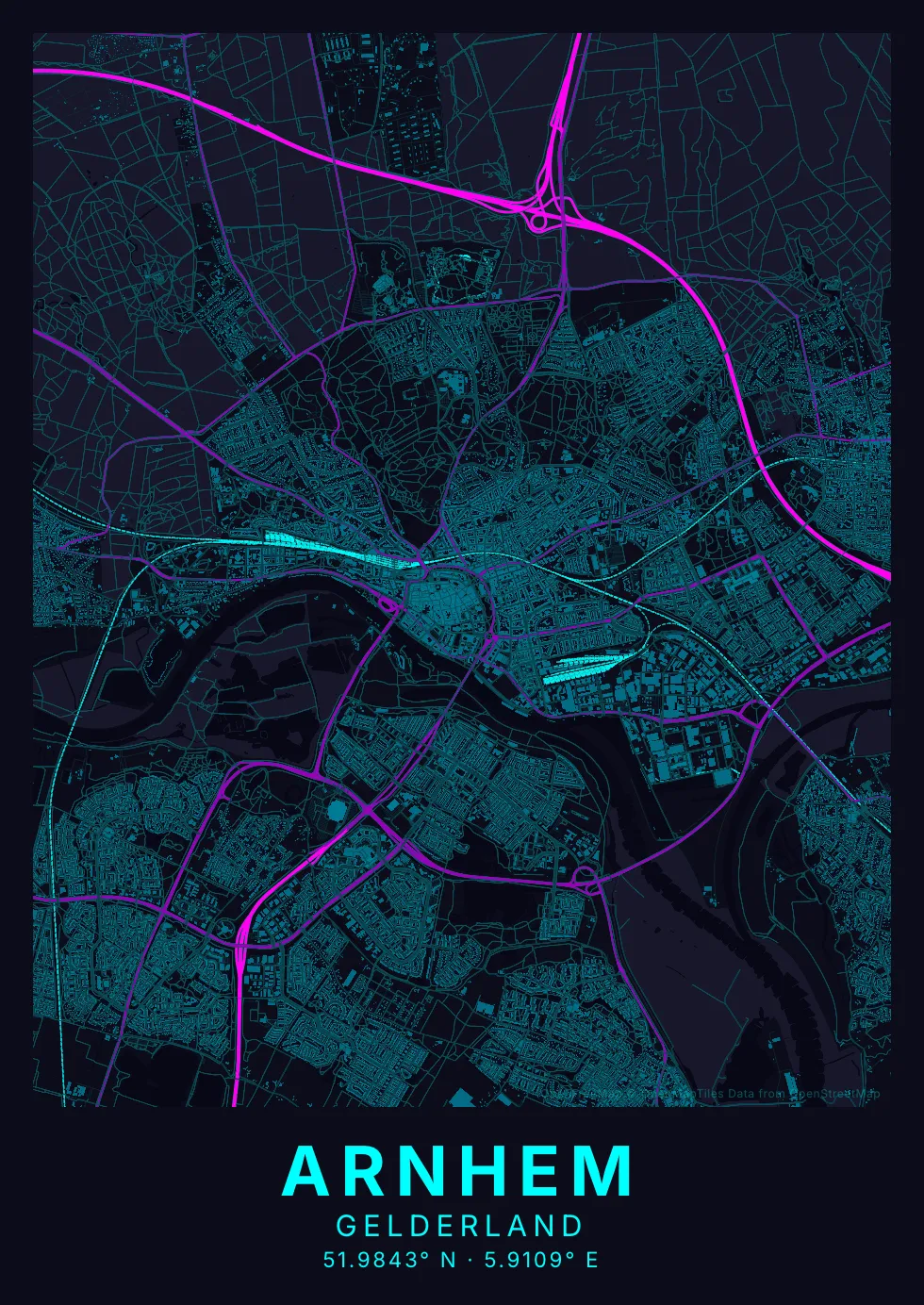 Neon kaartposter stijl
