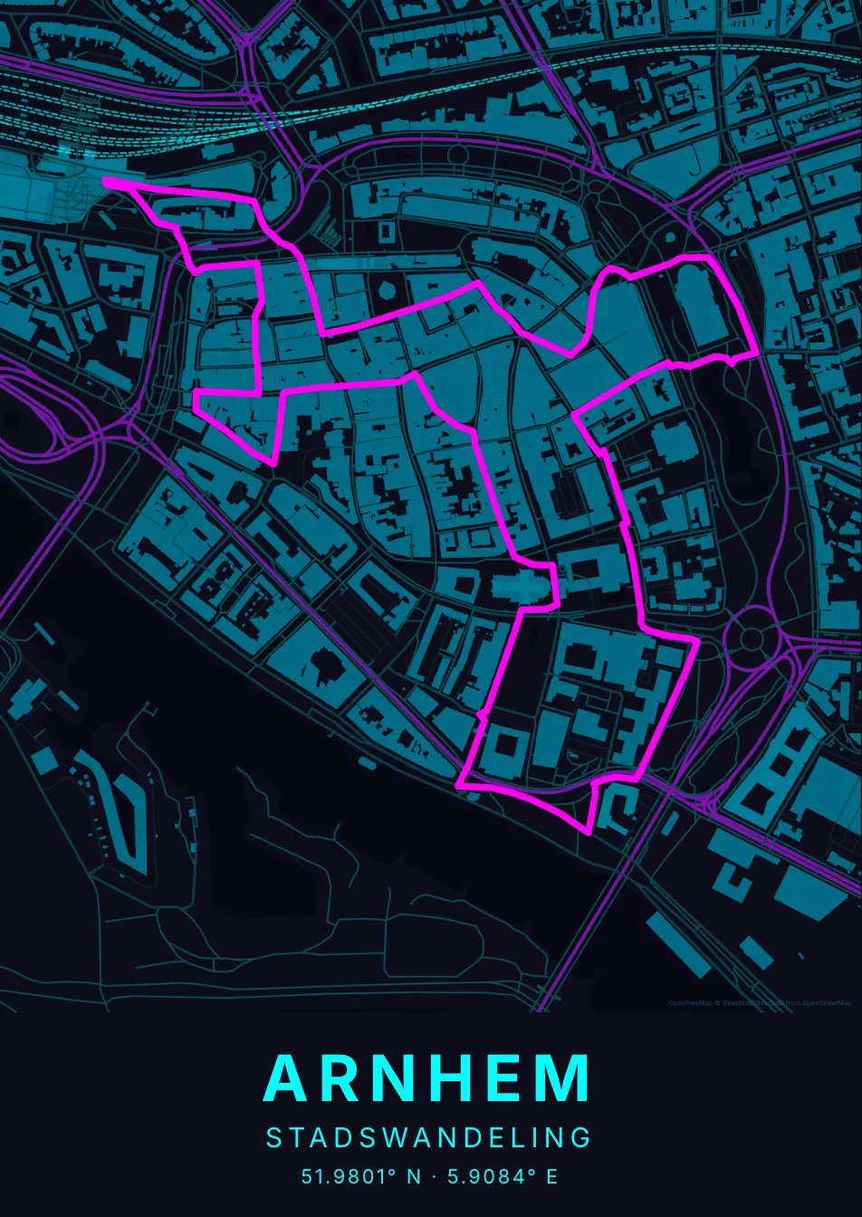 Kaartposter Arnhem in Neon stijl