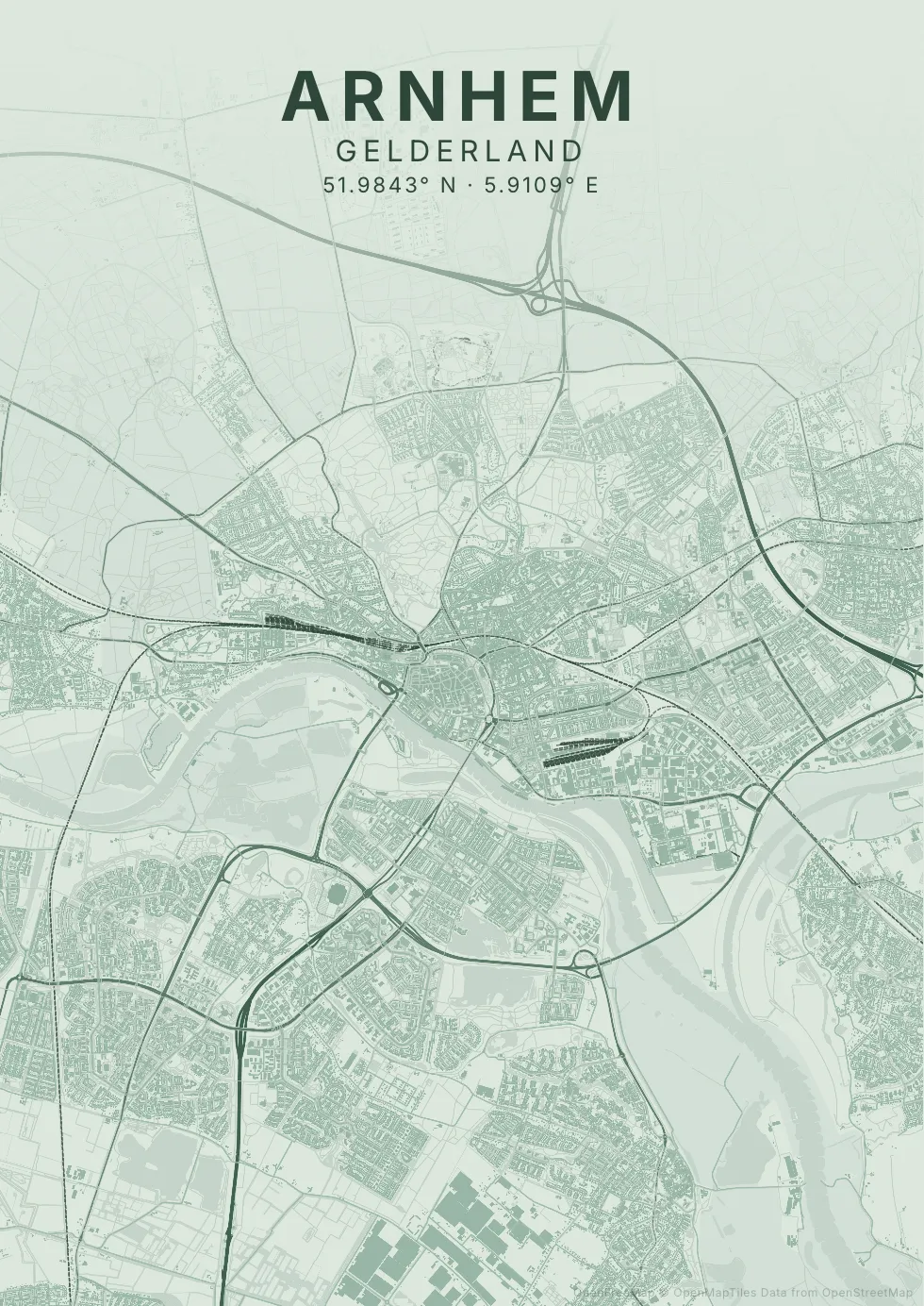 Kaartposter Arnhem in Salie stijl