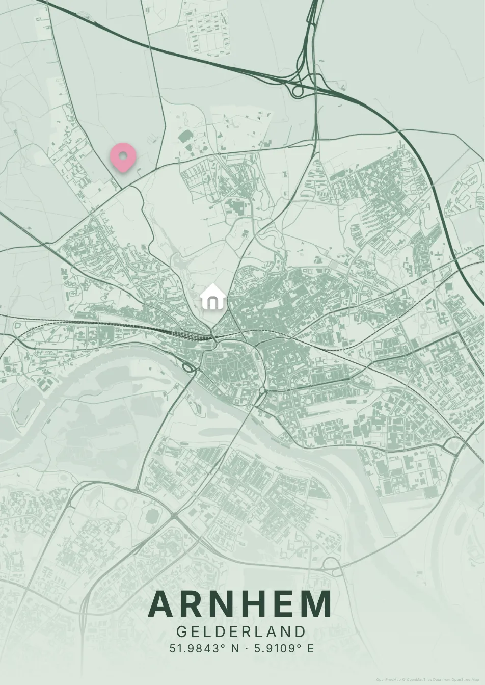 Kaartposter Arnhem in Salie stijl