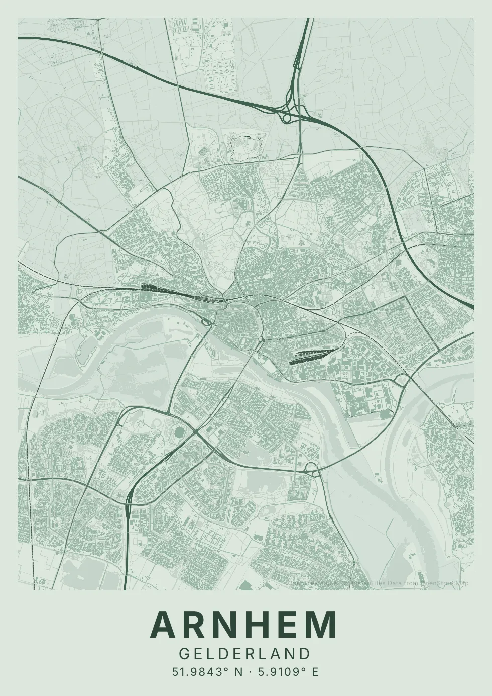 Kaartposter Arnhem in Salie stijl