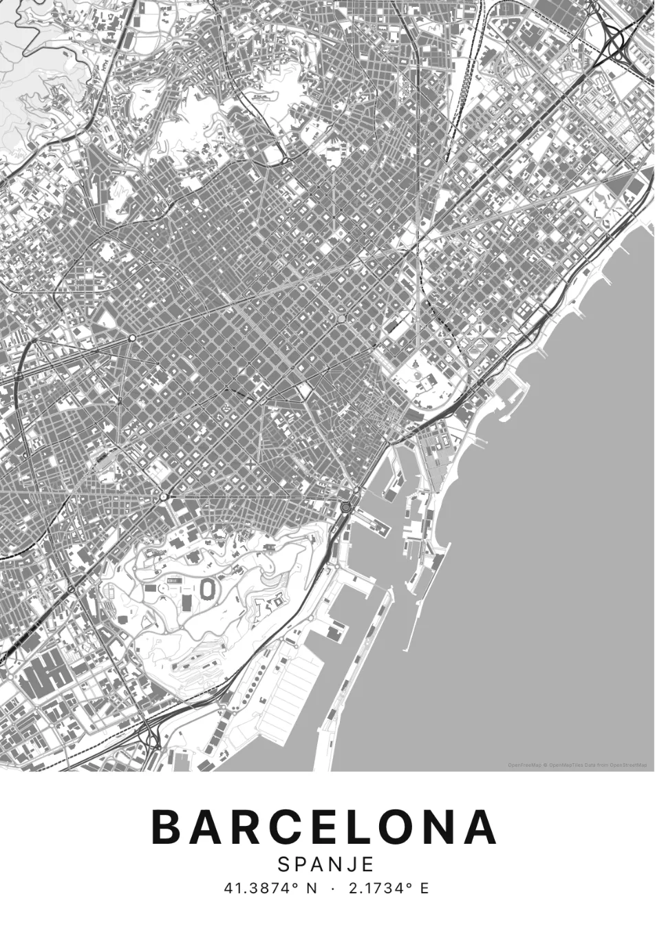 Kaartposter Barcelona in Helder stijl