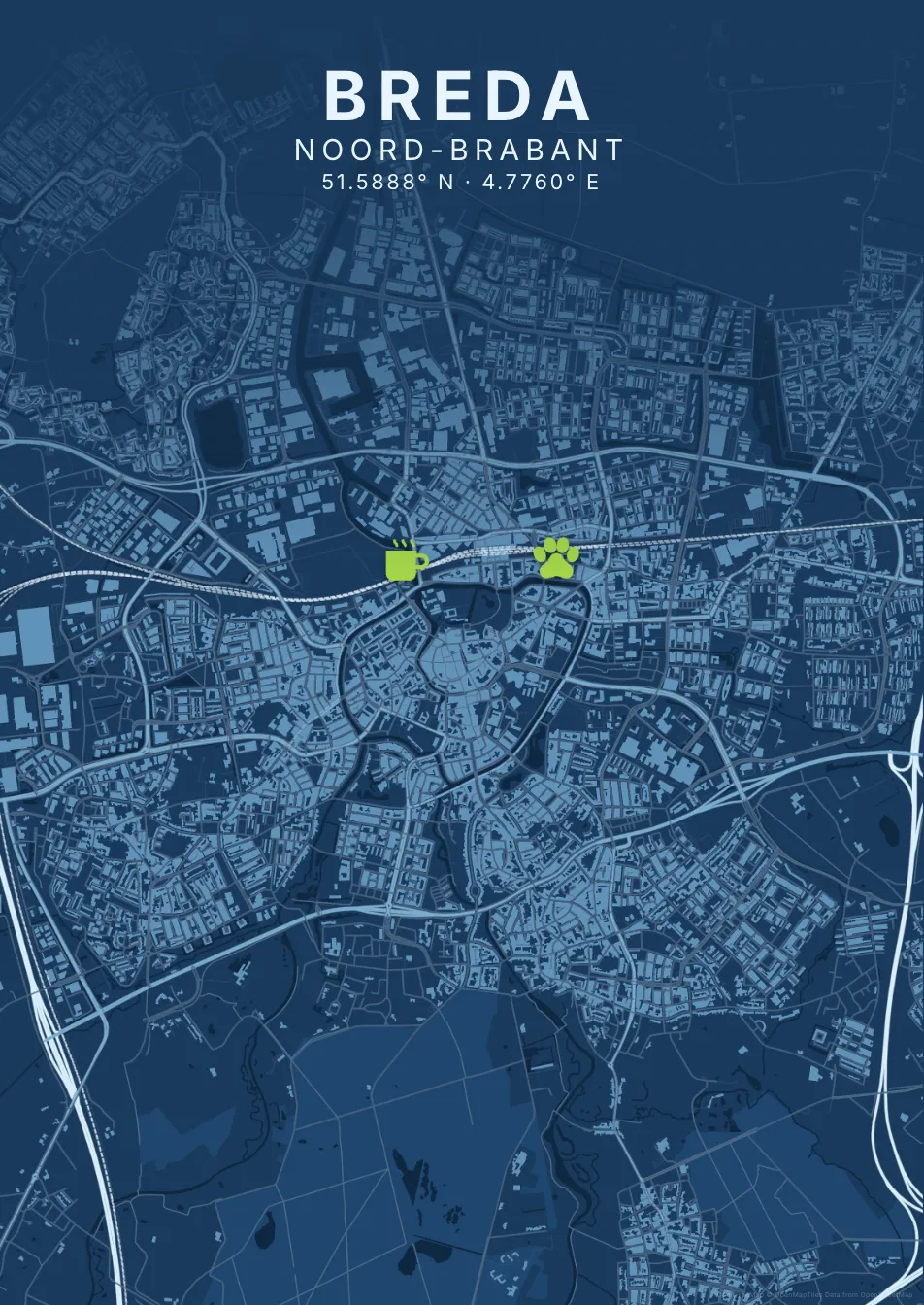 Kaartposter Breda in Blauwdruk stijl