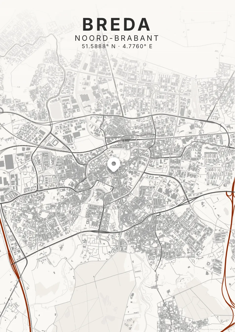 Kaartposter Breda in Inktwas stijl