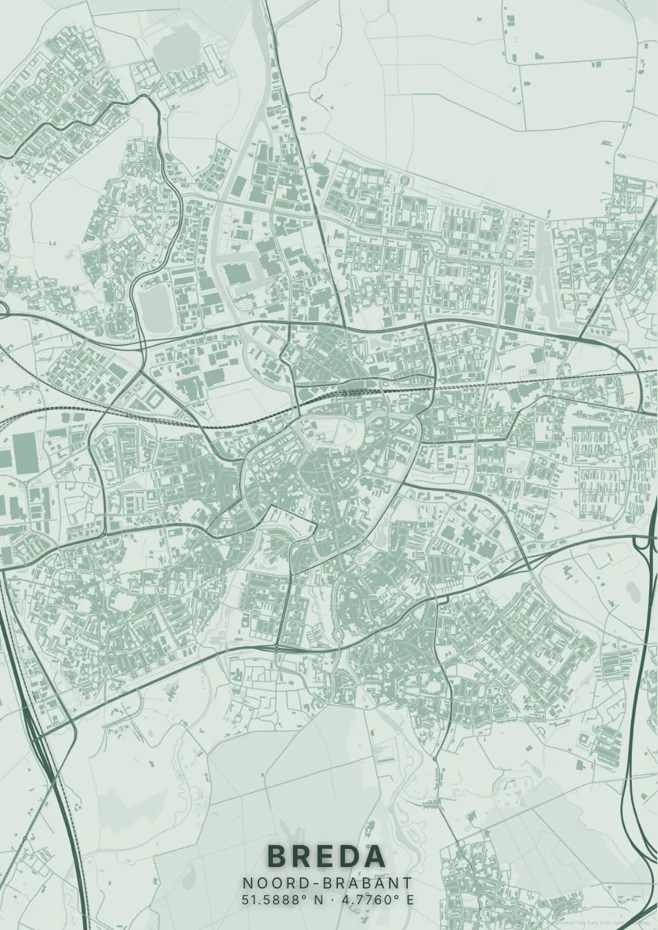 Kaartposter Breda in Salie stijl