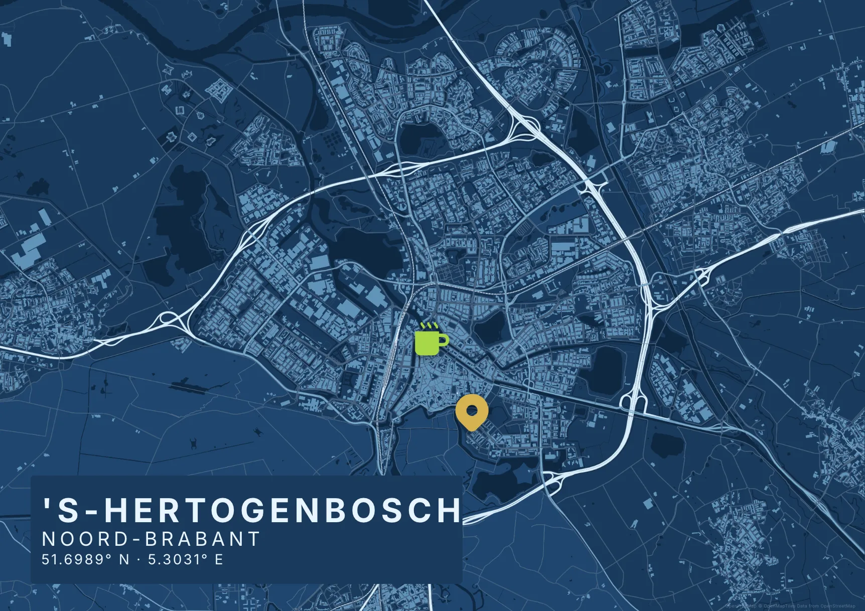 Kaartposter Den Bosch in Blauwdruk stijl