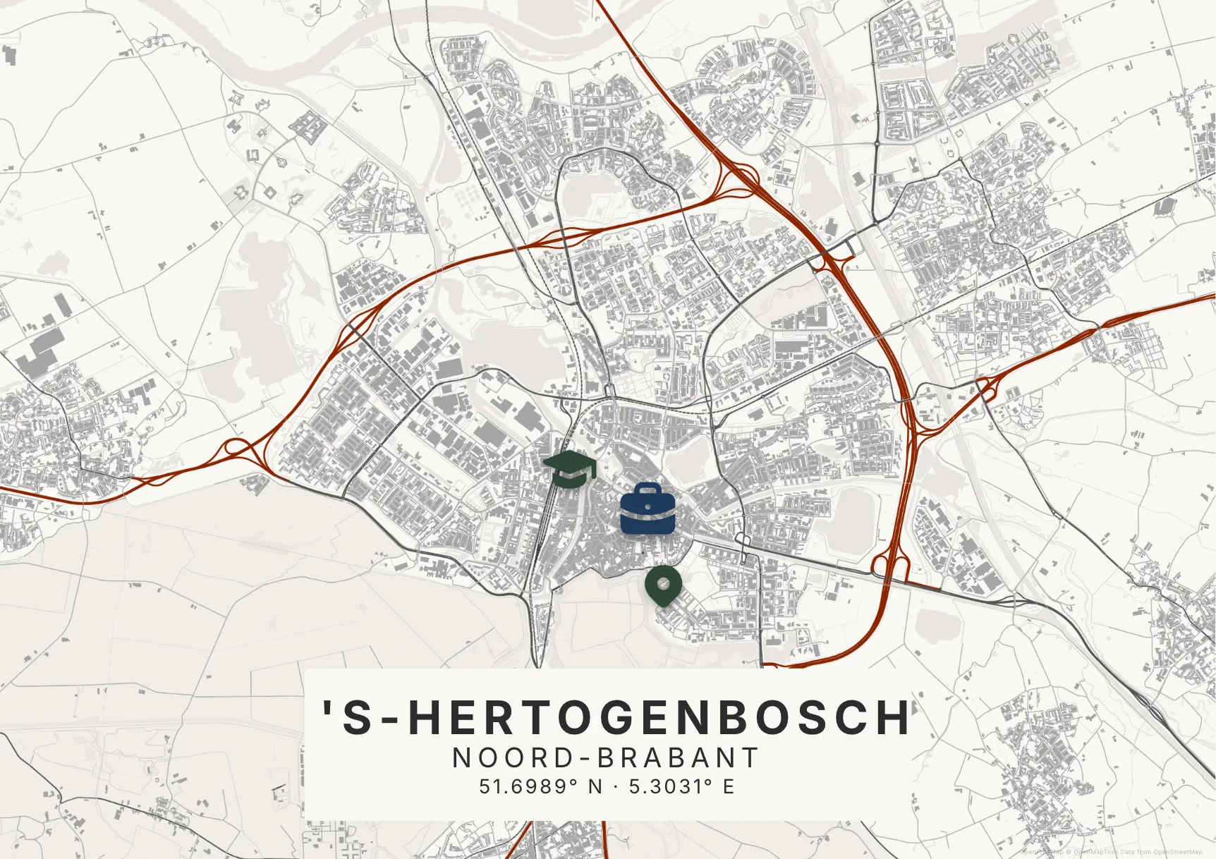 Kaartposter Den Bosch in Inktwas stijl
