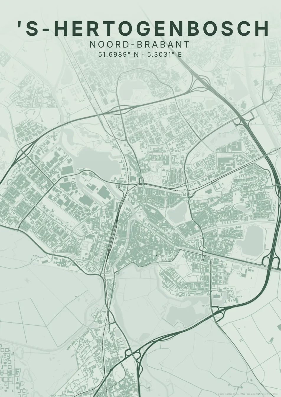 Kaartposter Den Bosch in Salie stijl