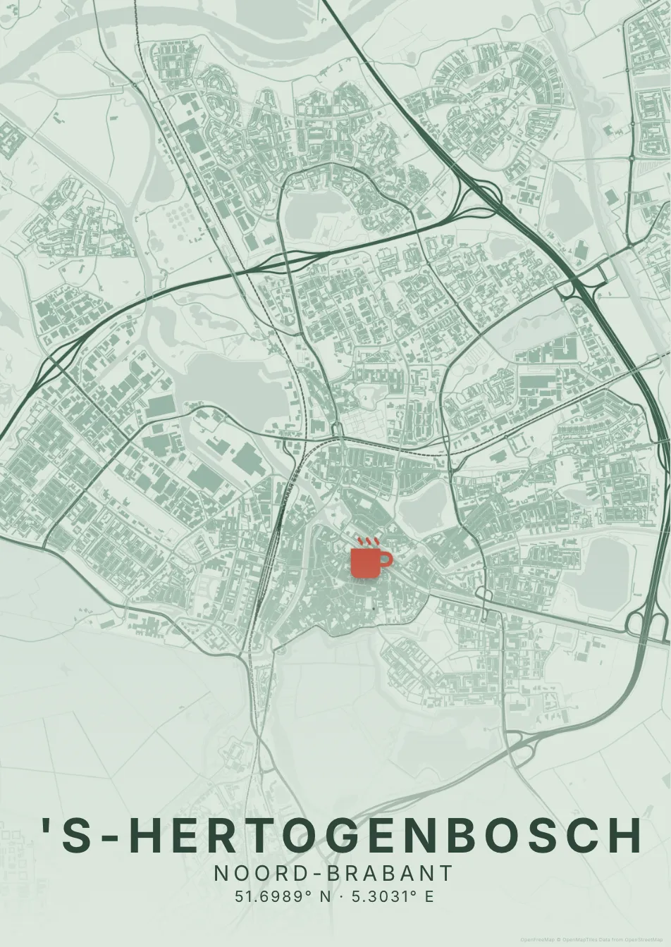 Kaartposter Den Bosch in Salie stijl
