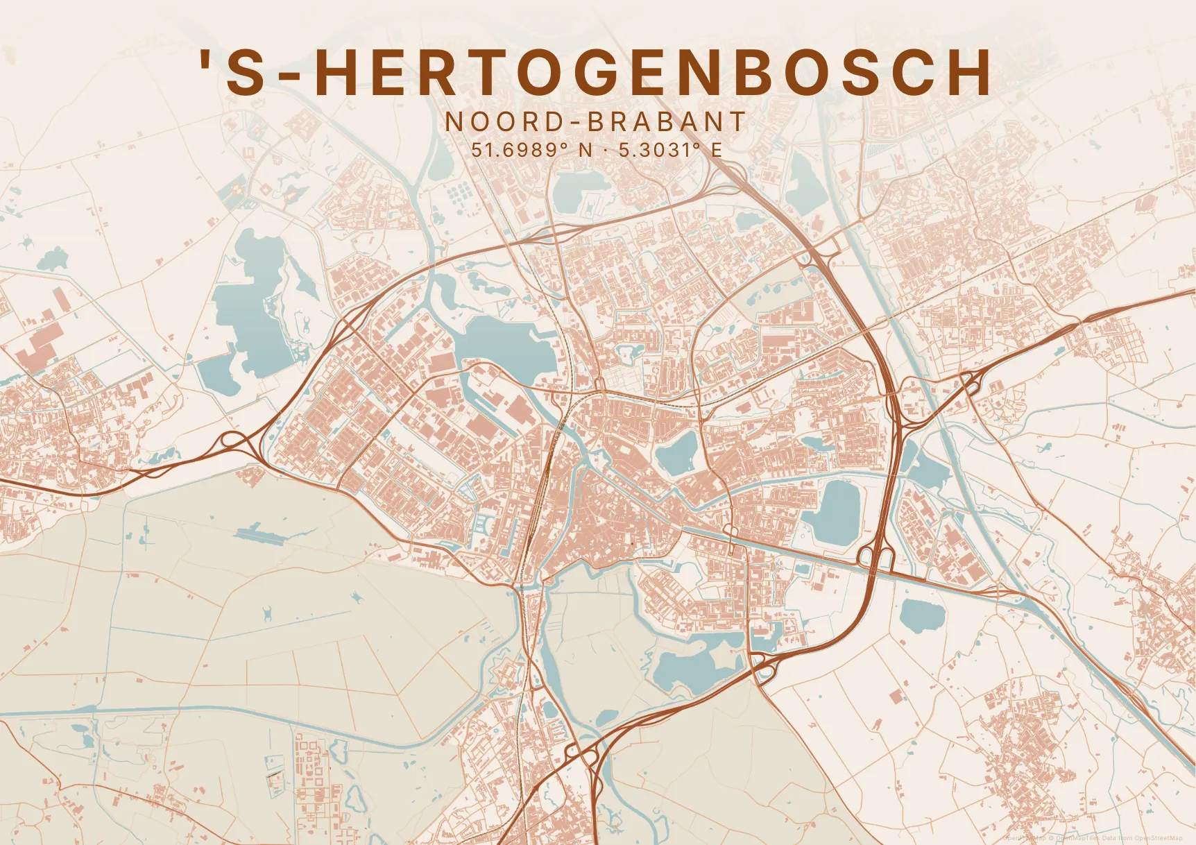 Kaartposter Den Bosch in Klei stijl