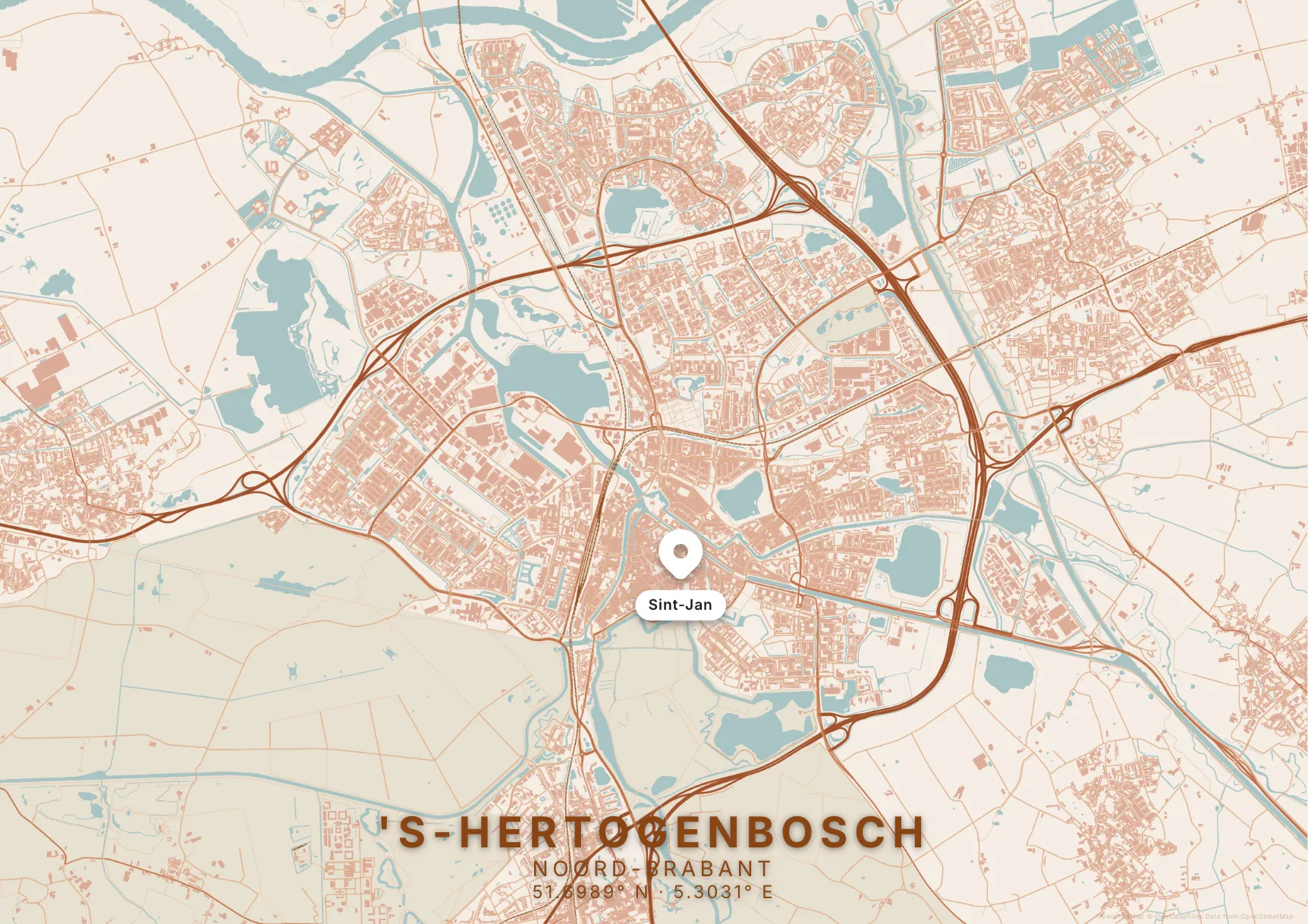 Kaartposter Den Bosch in Klei stijl