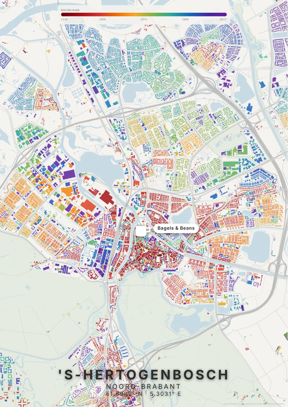 Kaartposter Den Bosch in Tijdlaag stijl