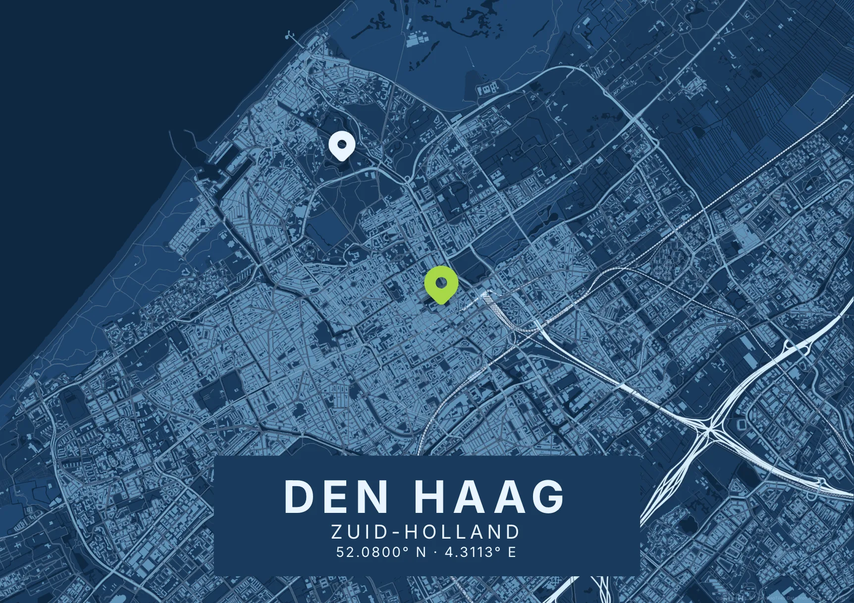 Kaartposter Den Haag in Blauwdruk stijl
