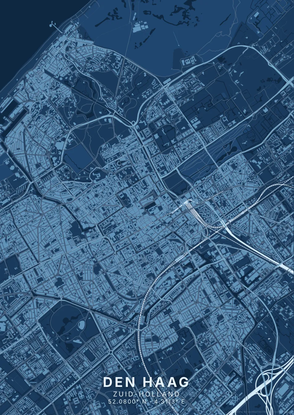 Kaartposter Den Haag in Blauwdruk stijl