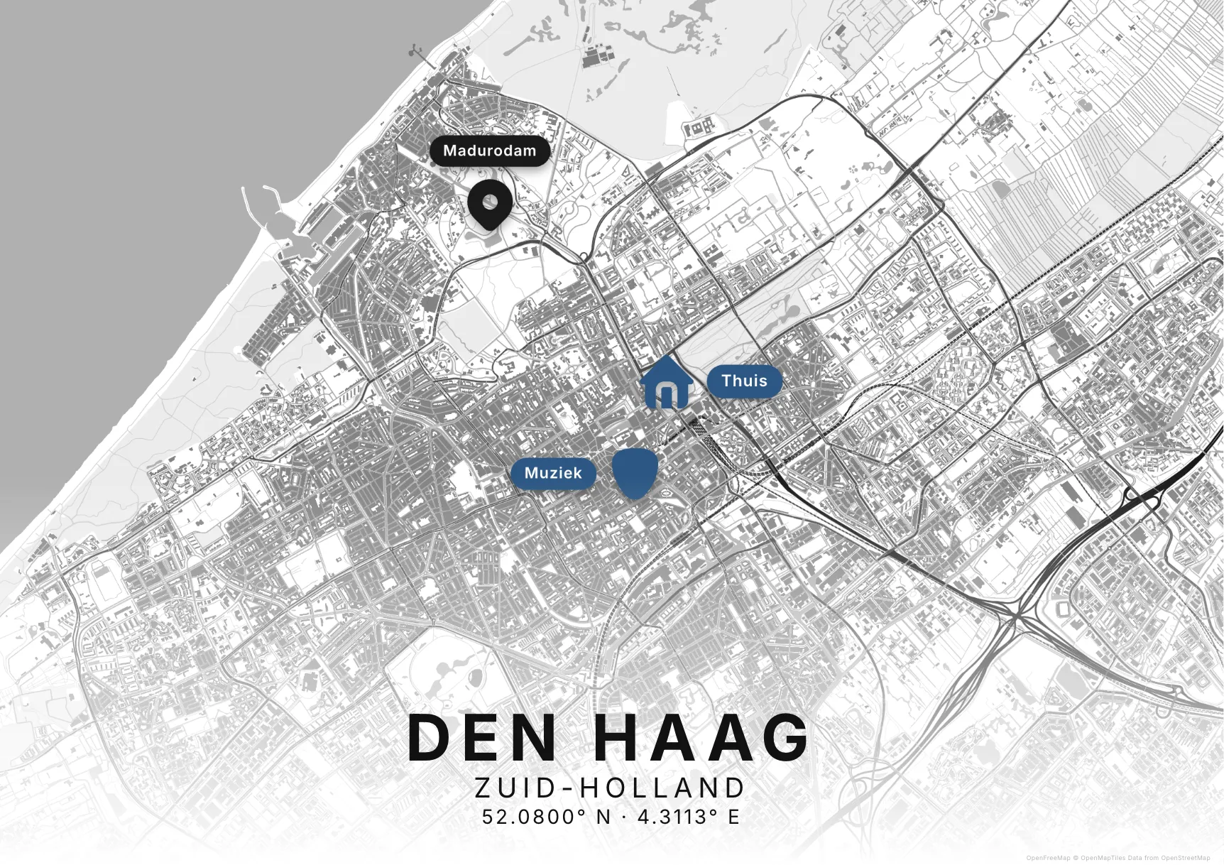 Kaartposter Den Haag in Helder stijl