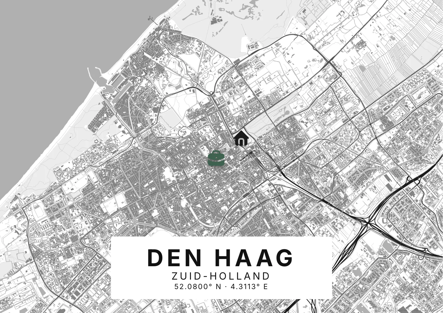 Kaartposter Den Haag in Helder stijl